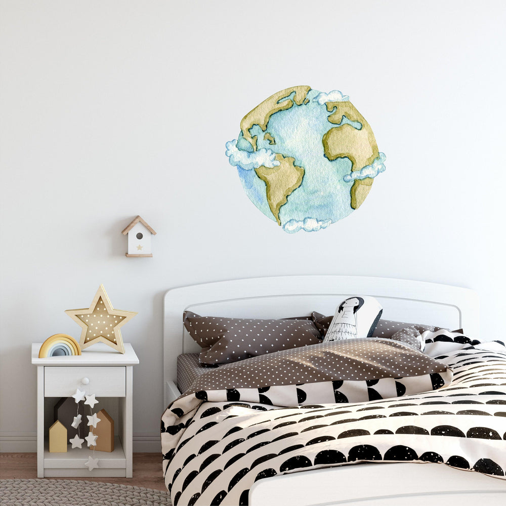 Watercolor Earth & Clouds Wall Decal