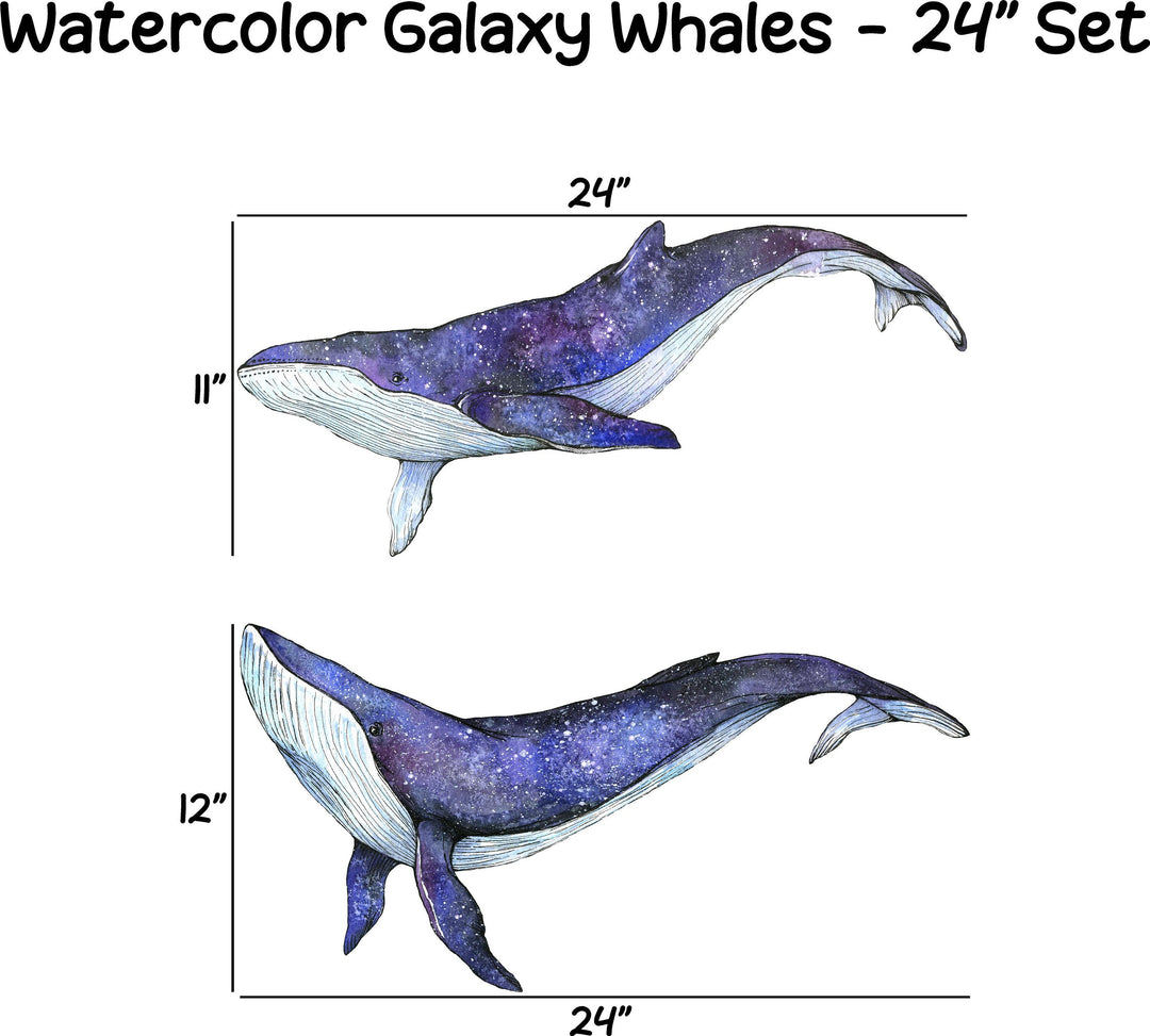 Watercolor Galaxy Whales Wall Decal Set of 2