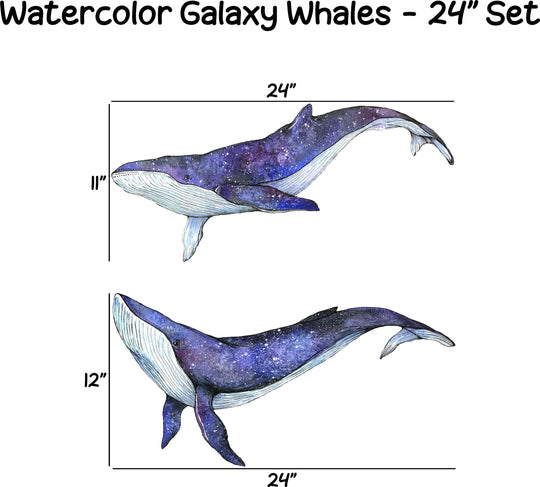 Watercolor Galaxy Whales Wall Decal Set of 2