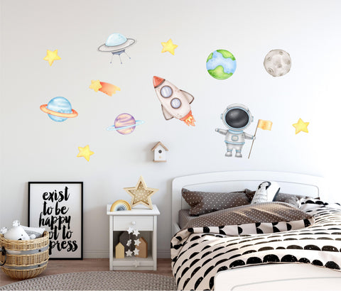 Watercolor Astronaut Space Wall Decal Set of 12