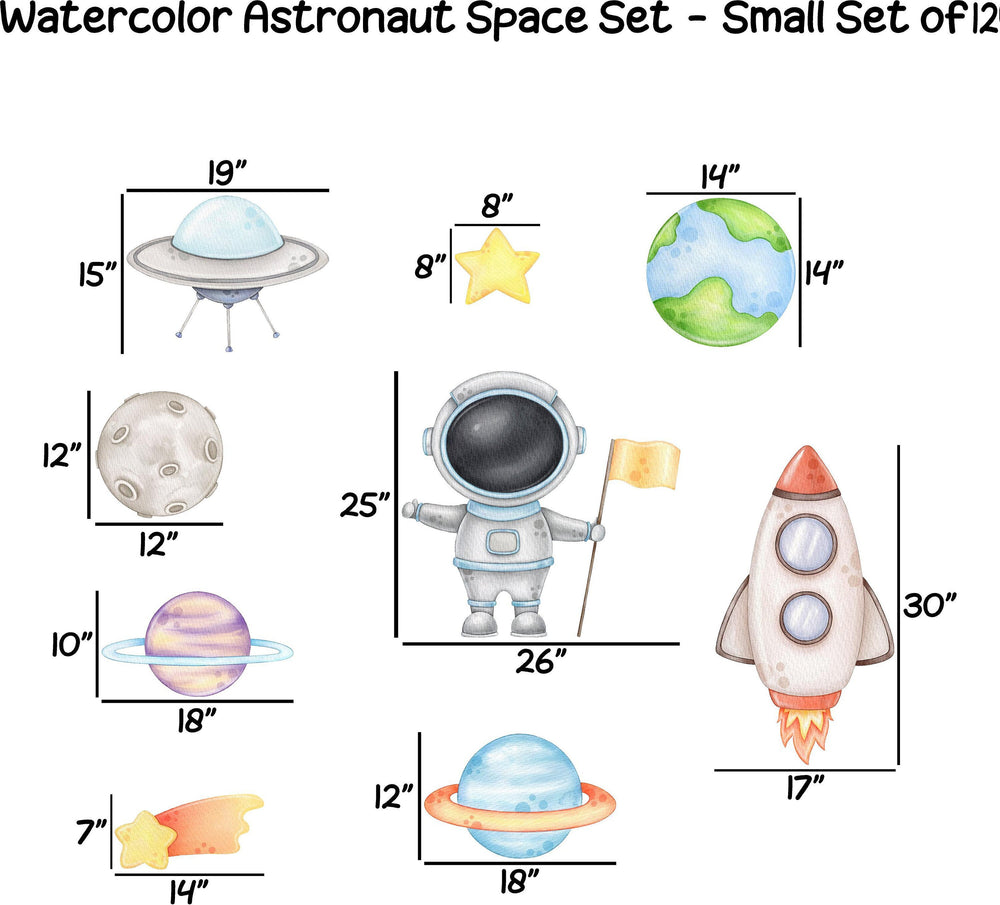 Watercolor Astronaut Space Wall Decal Set of 12