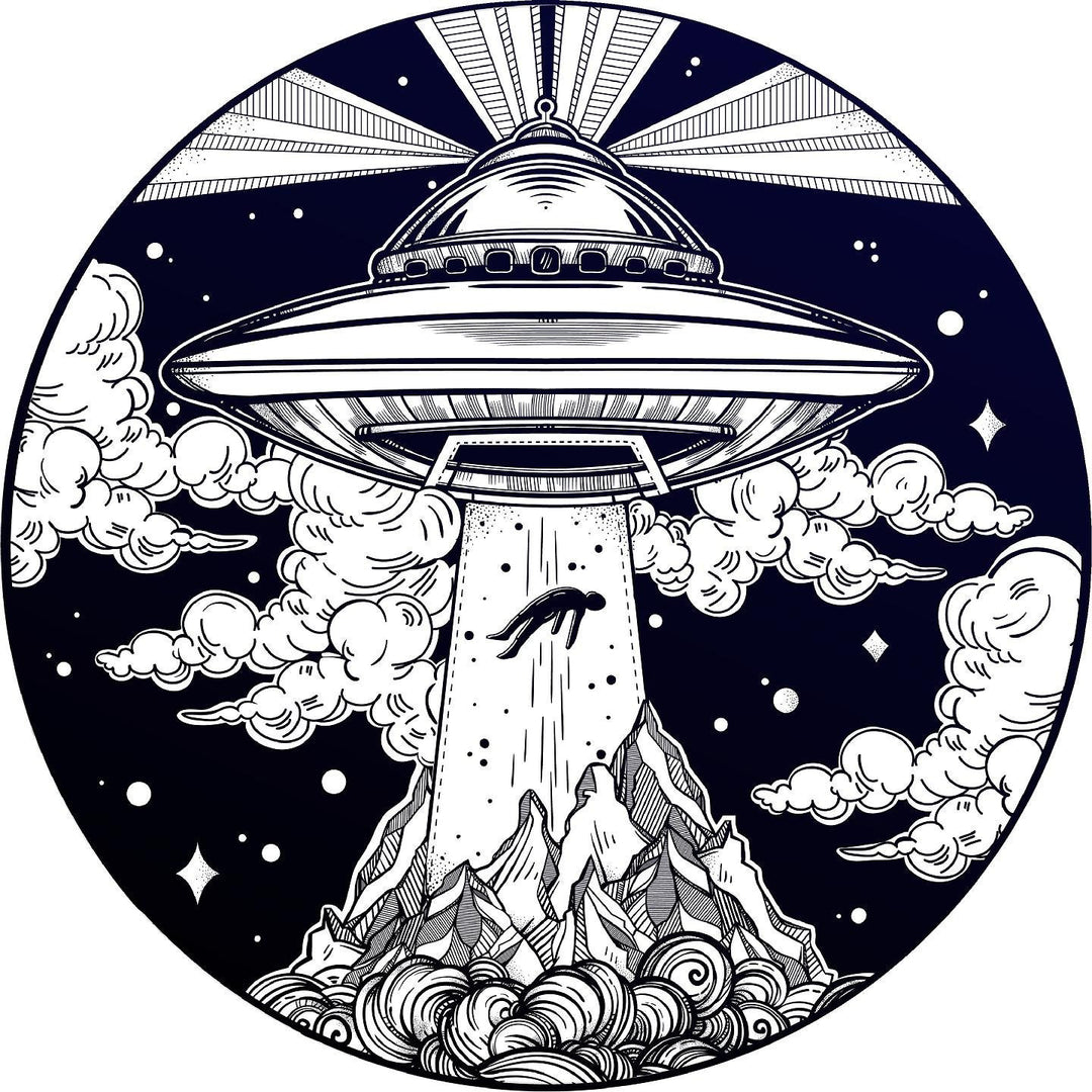 Drumhead Decal Cover Alien Abduction UFO Removable Fabric Vinyl Bass Drum Sticker Graphic by StickitGraphix