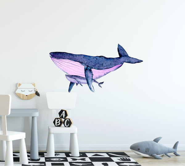 Watercolor Galaxy Humpback Whale with Baby Wall Decal