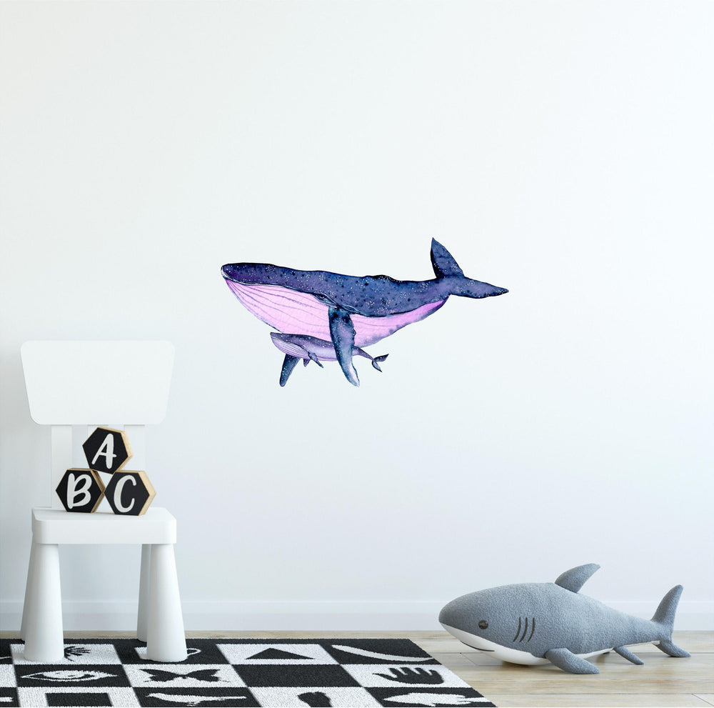 Watercolor Galaxy Humpback Whale with Baby Wall Decal