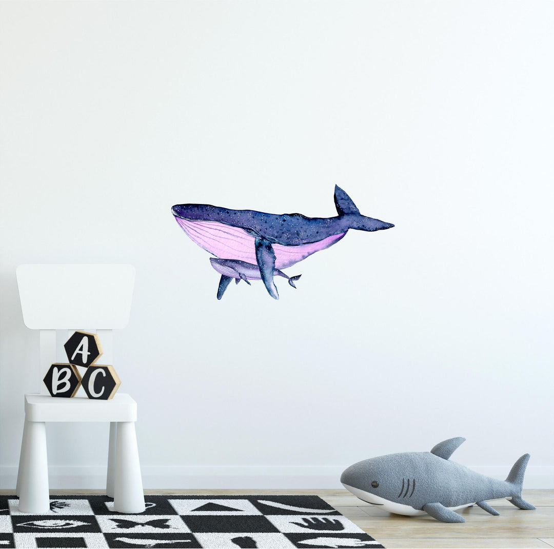 Watercolor Galaxy Humpback Whale with Baby Wall Decal