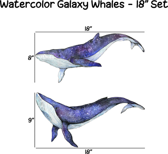 Watercolor Galaxy Whales Wall Decal Set of 2