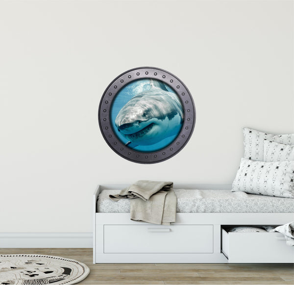 PortScape Shark 3 | Ocean Porthole Window Wall Decal
