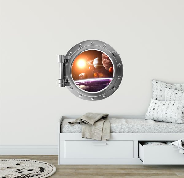 PortScape Solar System 3 | Space Porthole Window Wall Decal