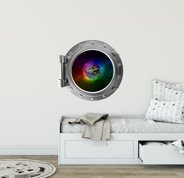 PortScape Earth In Technicolor | Space Porthole Window Wall Decal