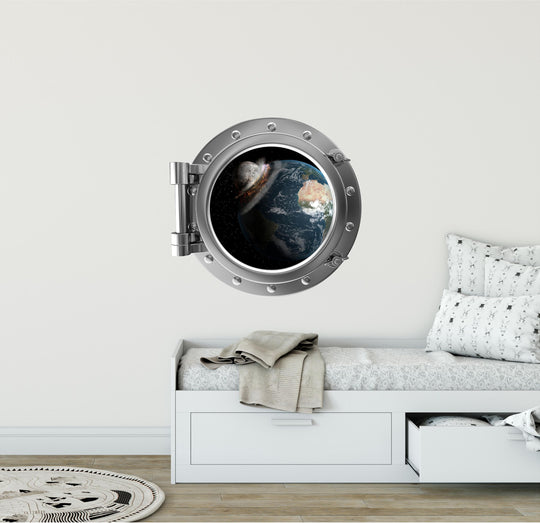 PortScape Moon & Earth Collide | Space Porthole Window Wall Decal