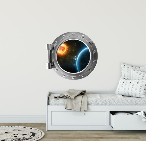 PortScape Planet & Distant Sun | Space Porthole Window Wall Decal