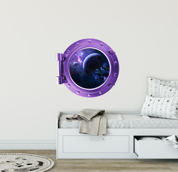 PURPLE PortScape Exploding Planets | Space Porthole Window Wall Decal