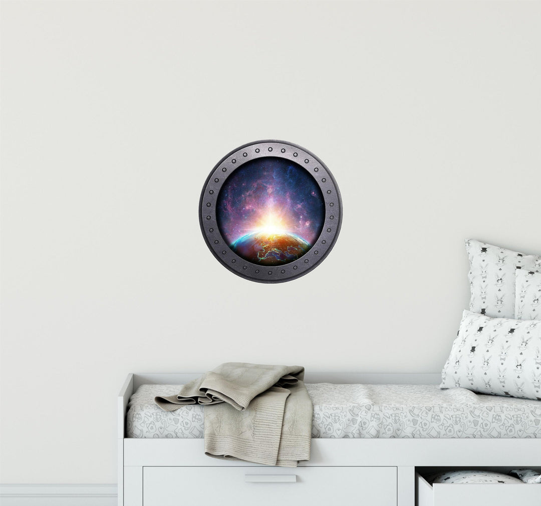 PortScape Sunrise Over Planet Earth | Space Porthole Window Wall Decal