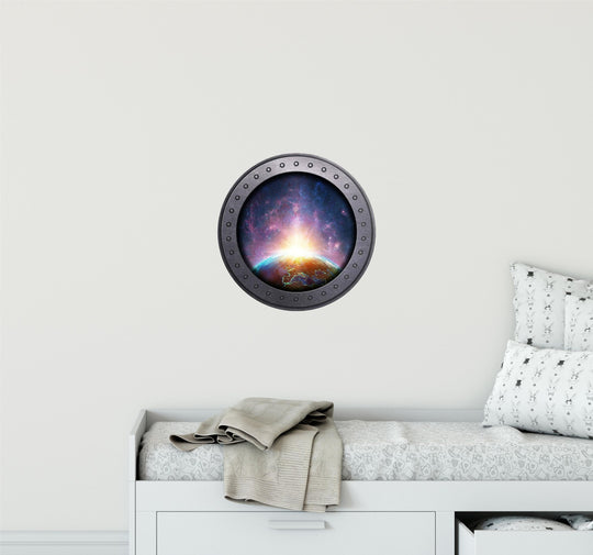 PortScape Sunrise Over Planet Earth | Space Porthole Window Wall Decal