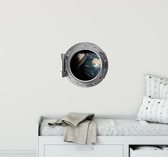PortScape Moon & Earth Collide | Space Porthole Window Wall Decal