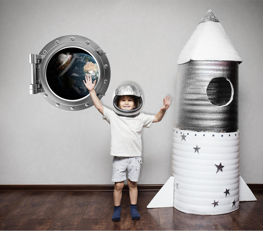 PortScape Moon & Earth Collide | Space Porthole Window Wall Decal