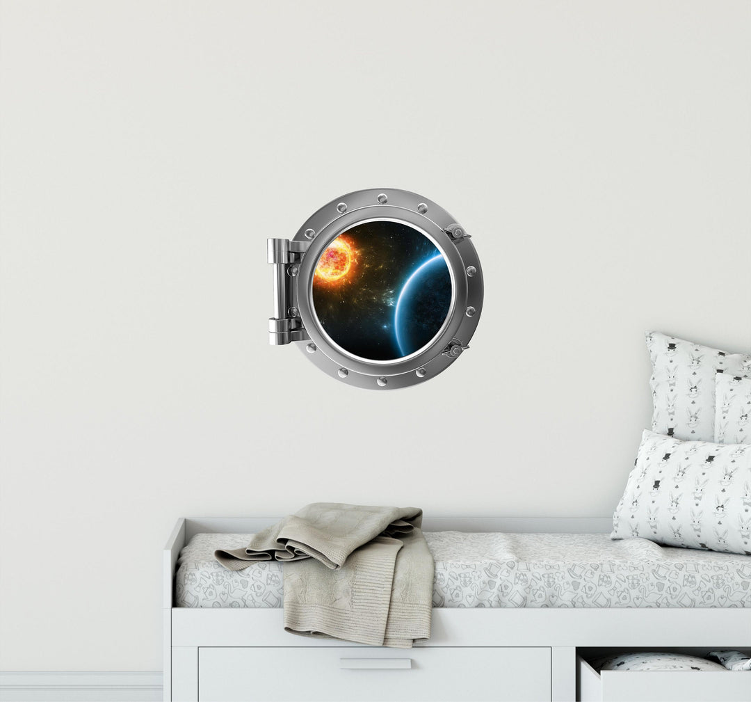 PortScape Planet & Distant Sun | Space Porthole Window Wall Decal