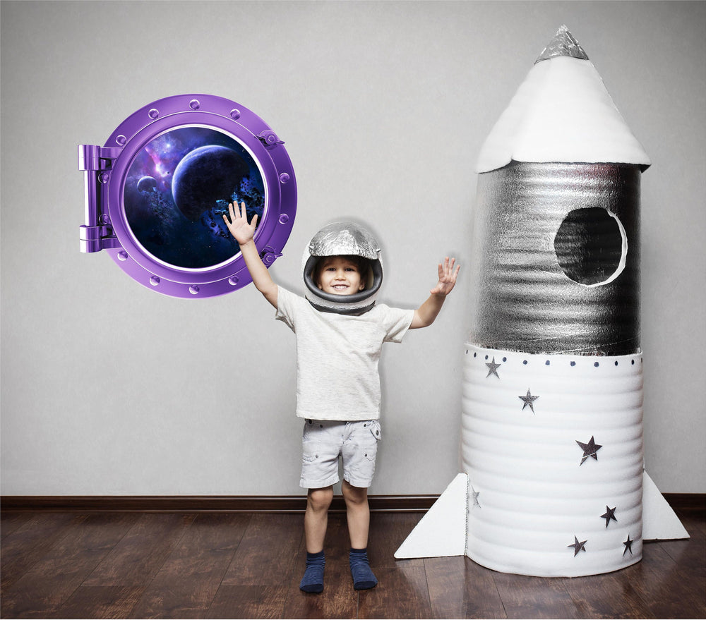 PURPLE PortScape Exploding Planets | Space Porthole Window Wall Decal