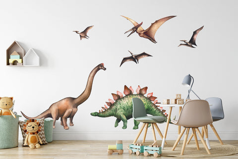 LARGE Watercolor Dinosaur Wall Decal Set