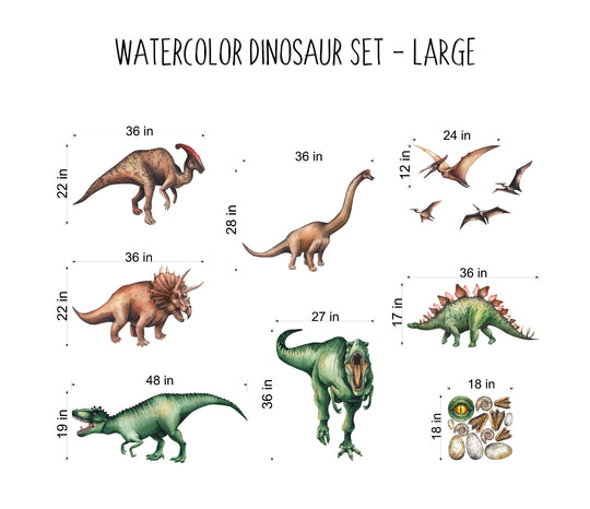 LARGE Watercolor Dinosaur Wall Decal Set
