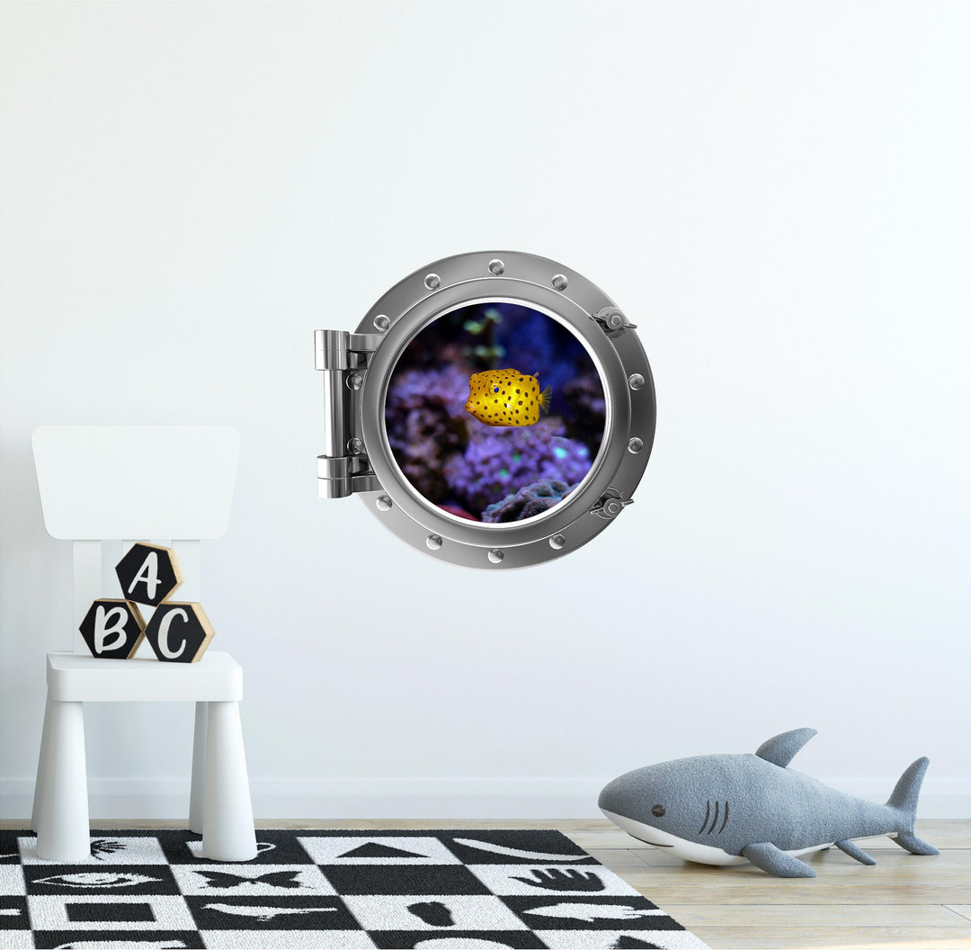 PortScape Yellow Boxfish | Ocean Porthole Window Wall Decal