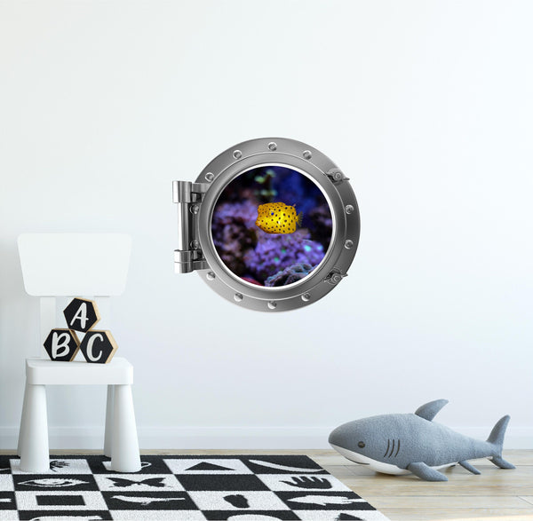 PortScape Yellow Boxfish | Ocean Porthole Window Wall Decal