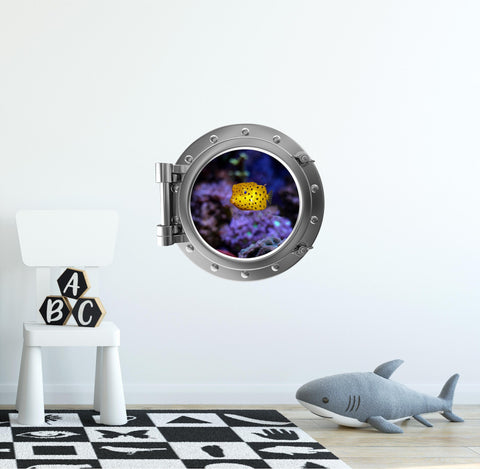 PortScape Yellow Boxfish | Ocean Porthole Window Wall Decal