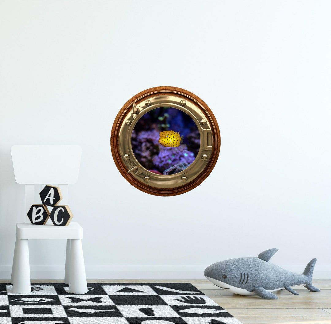 PortScape Yellow Boxfish | Ocean Porthole Window Wall Decal