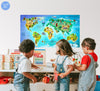 Children's Animal WORLD MAP Wall Decal Wall Art Removable Peel & Stick Wall Sticker for Kids Playroom Bedroom Nursery Decor