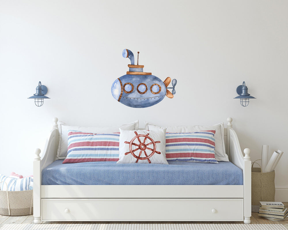 Watercolor Navy Blue Submarine Wall Decal