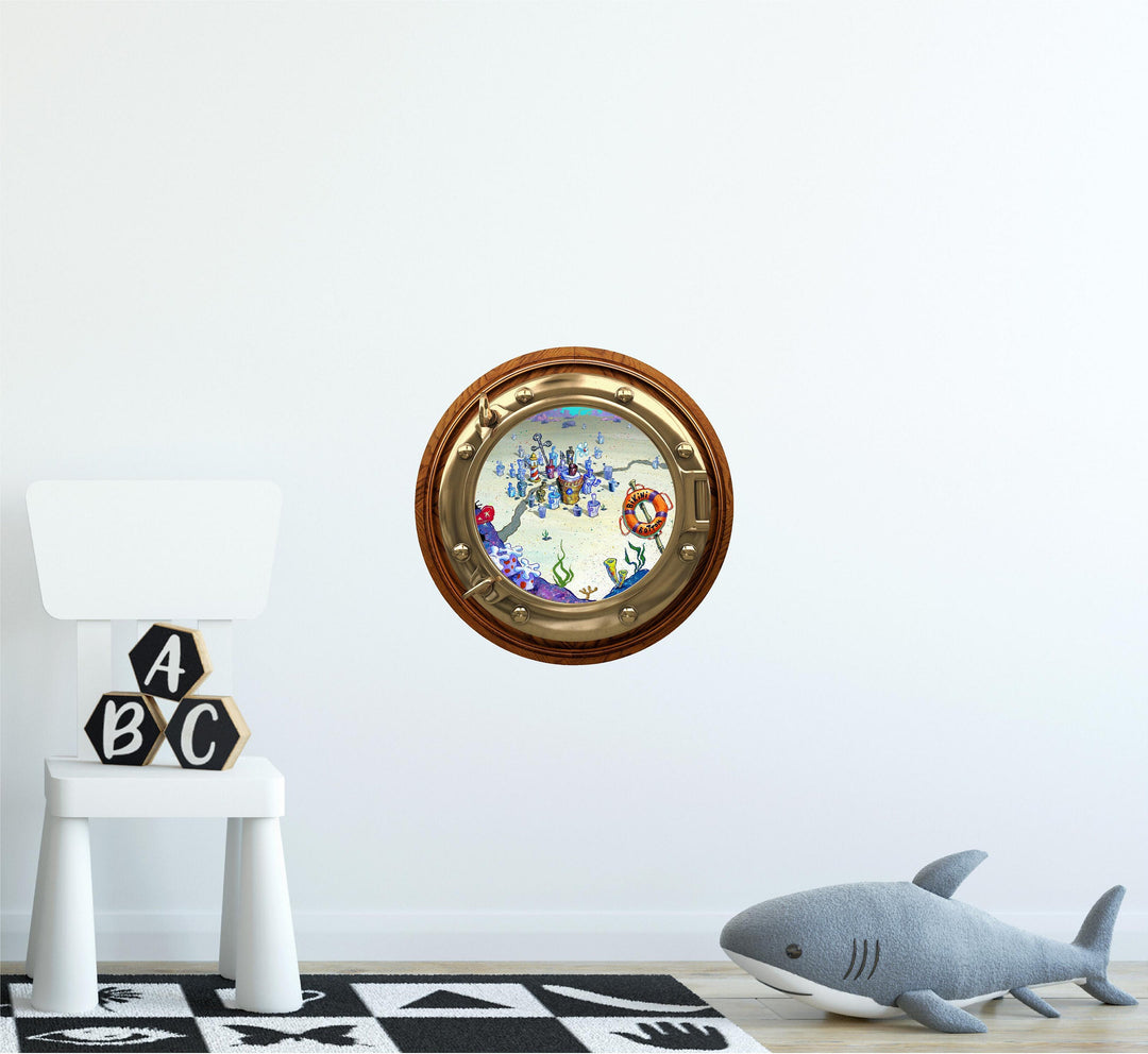 PortScape Cartoon Deep Sea Town | Ocean Porthole Window Wall Decal