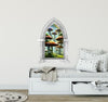 Mushroom Forest #1 Castle Window Wall Decal, Fairy Tale Wall Art, Enchanted Forest Wall Art, Mushroom Wonderland, Peel and Stick
