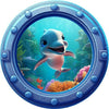 Baby Dolphin | Cartoon Porthole Window Wall Decal