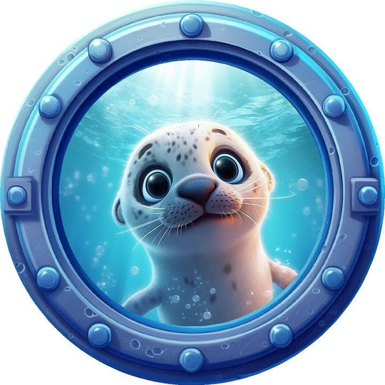 Baby Seal Cub | Cartoon Porthole Window Wall Decal