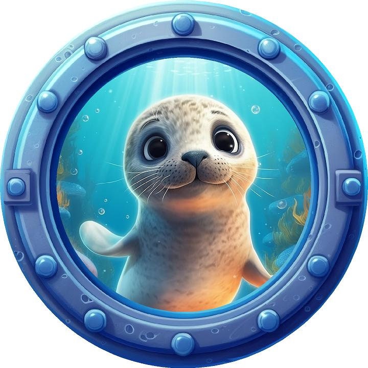 Curious Seal | Cartoon Porthole Window Wall Decal