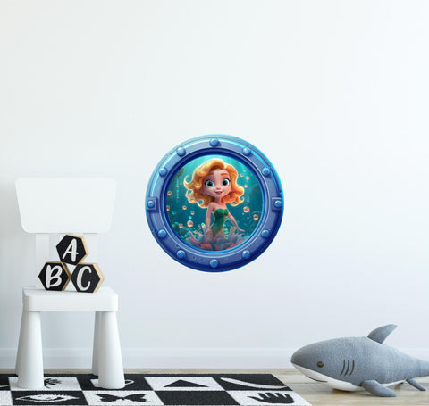 Mermaid 1 | Cartoon Porthole Window Wall Decal