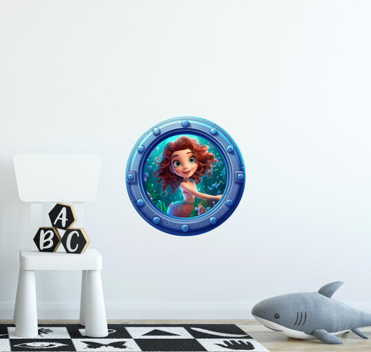 Mermaid 2 | Cartoon Porthole Window Wall Decal