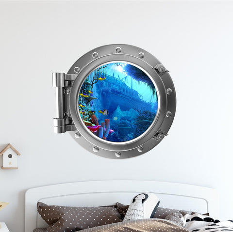 PortScape Sunken Ship | Ocean Porthole Window Wall Decal
