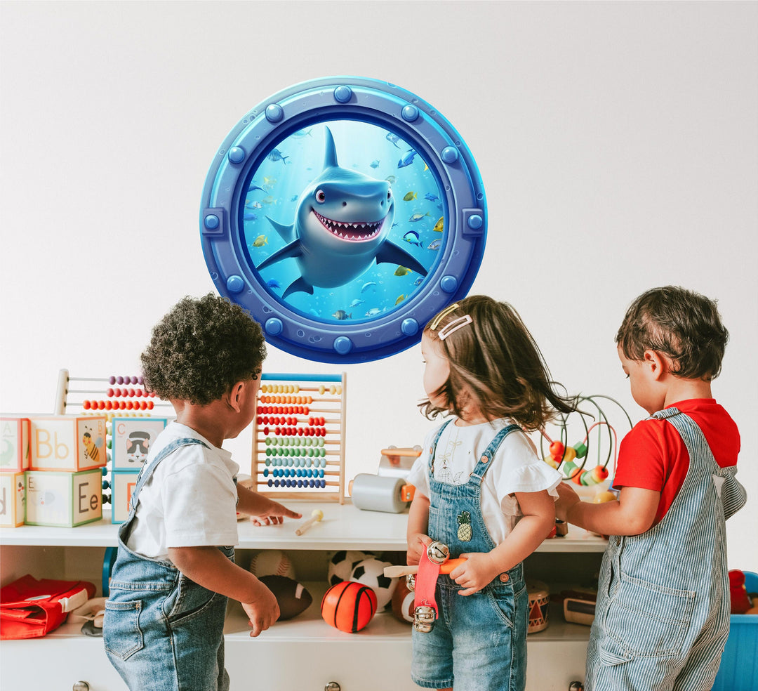 Baby Shark | Cartoon Porthole Window Wall Decal