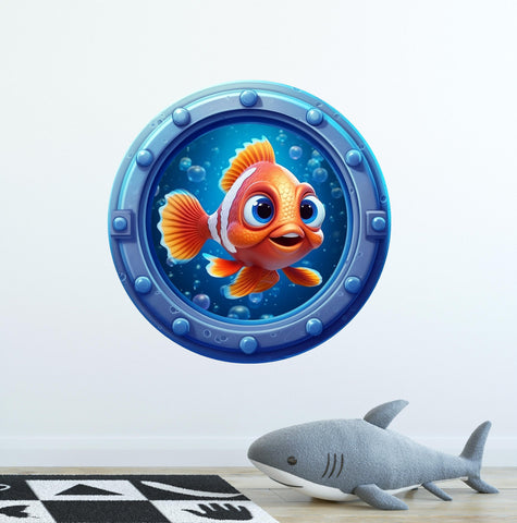 Baby Clownfish | Cartoon Porthole Window Wall Decal