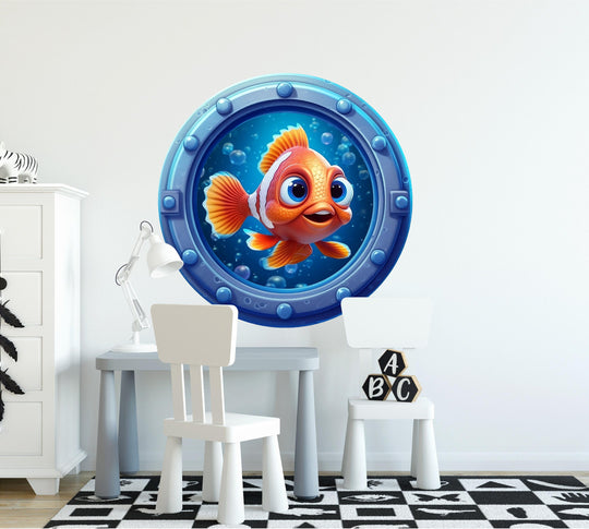 Baby Clownfish | Cartoon Porthole Window Wall Decal