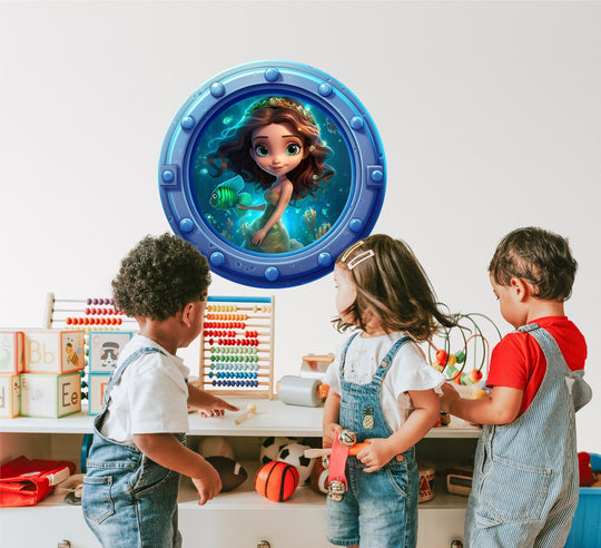Mermaid 3 | Cartoon Porthole Window Wall Decal