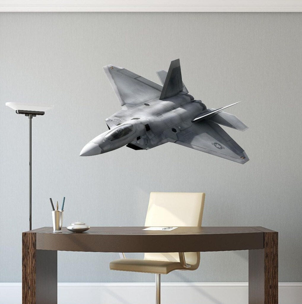 F-22 Raptor Wall Graphic Sticker Decal Air Plane Fighter Jet Kids Room Man Cave Garage Den Art Photo Home Bedroom Office Living Decor