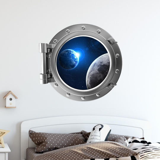 PortScape Earth & Moon 2 | Space Porthole Window Wall Decal