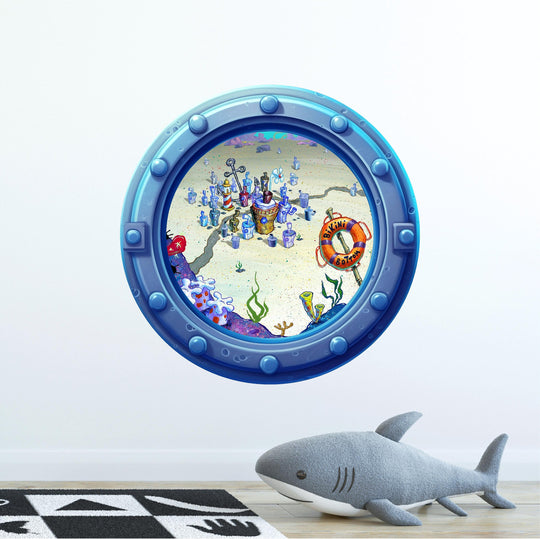 Sea Bottom Ocean Town | Cartoon Porthole Window Wall Decal