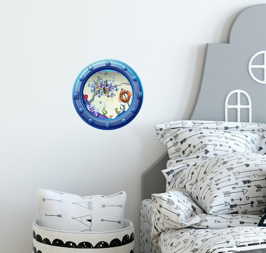 Sea Bottom Ocean Town | Cartoon Porthole Window Wall Decal