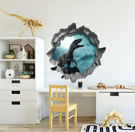 Indoraptor Dinosaur At Night | 3D Hole In the Wall Decal
