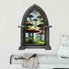 Mushroom Forest #1 Castle Window Wall Decal, Fairy Tale Wall Art, Enchanted Forest Wall Art, Mushroom Wonderland, Peel and Stick