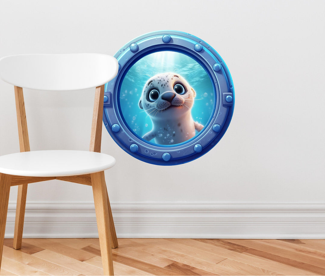 Baby Seal Cub | Cartoon Porthole Window Wall Decal