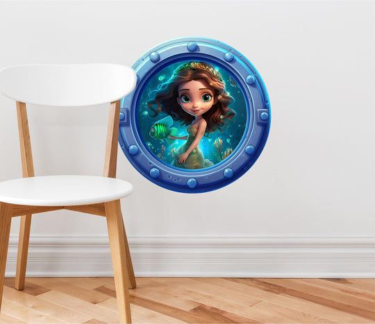 Mermaid 3 | Cartoon Porthole Window Wall Decal